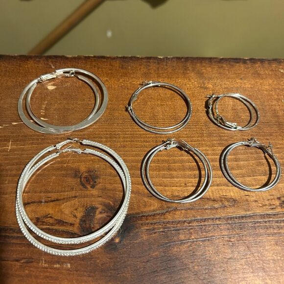 Unbranded Jewelry - Silver Tone Hoop Earrings Set 6 Pairs Multipack Varied Sizes Whimsigoth Boho